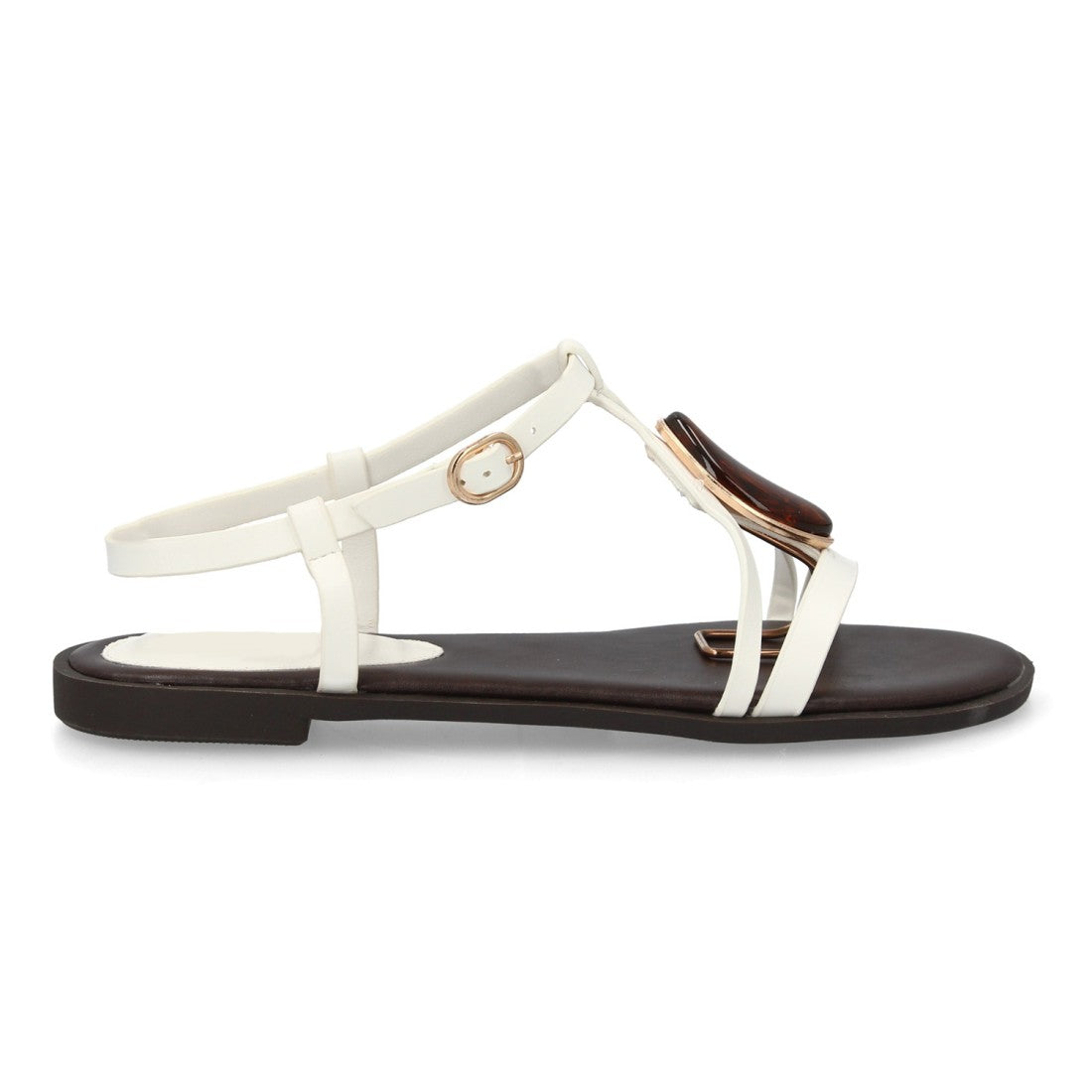 Sandalia plana mujer elegante con adorno de piedra - BS-27-Blanco