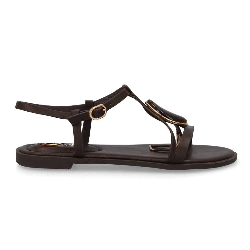 Sandalia plana mujer elegante con adorno de piedra - BS-27-Marron