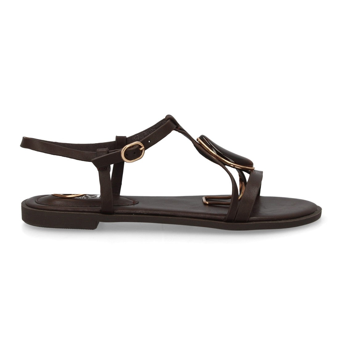 Sandalia plana mujer elegante con adorno de piedra - BS-27-Marron