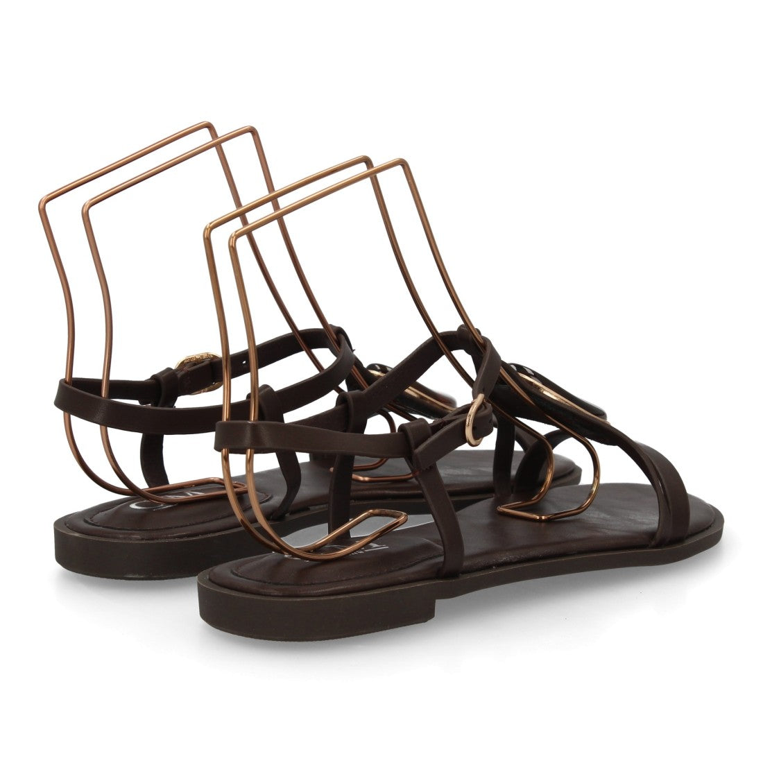 Sandalia plana mujer elegante con adorno de piedra - BS-27-Marron