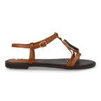 Sandalia plana mujer elegante con adorno de piedra-Camel