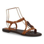 Sandalia plana mujer elegante con adorno de piedra-Camel