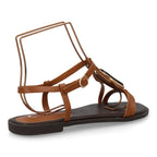 Sandalia plana mujer elegante con adorno de piedra-Camel