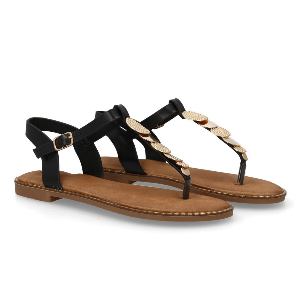 Sandalia con Detalles Metálicos y Planta Acolchada - DD273-Negro
