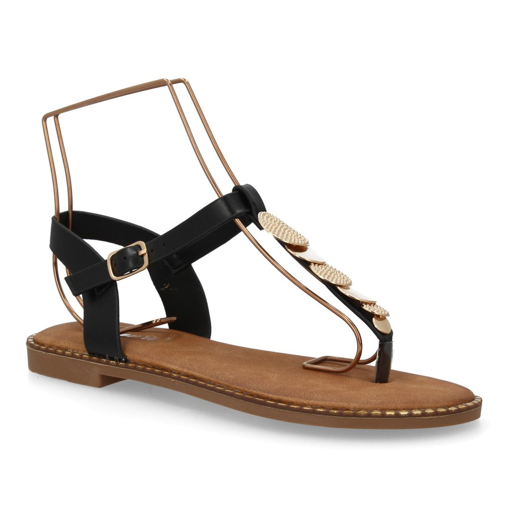 Sandalia con Detalles Metálicos y Planta Acolchada - DD273-Negro