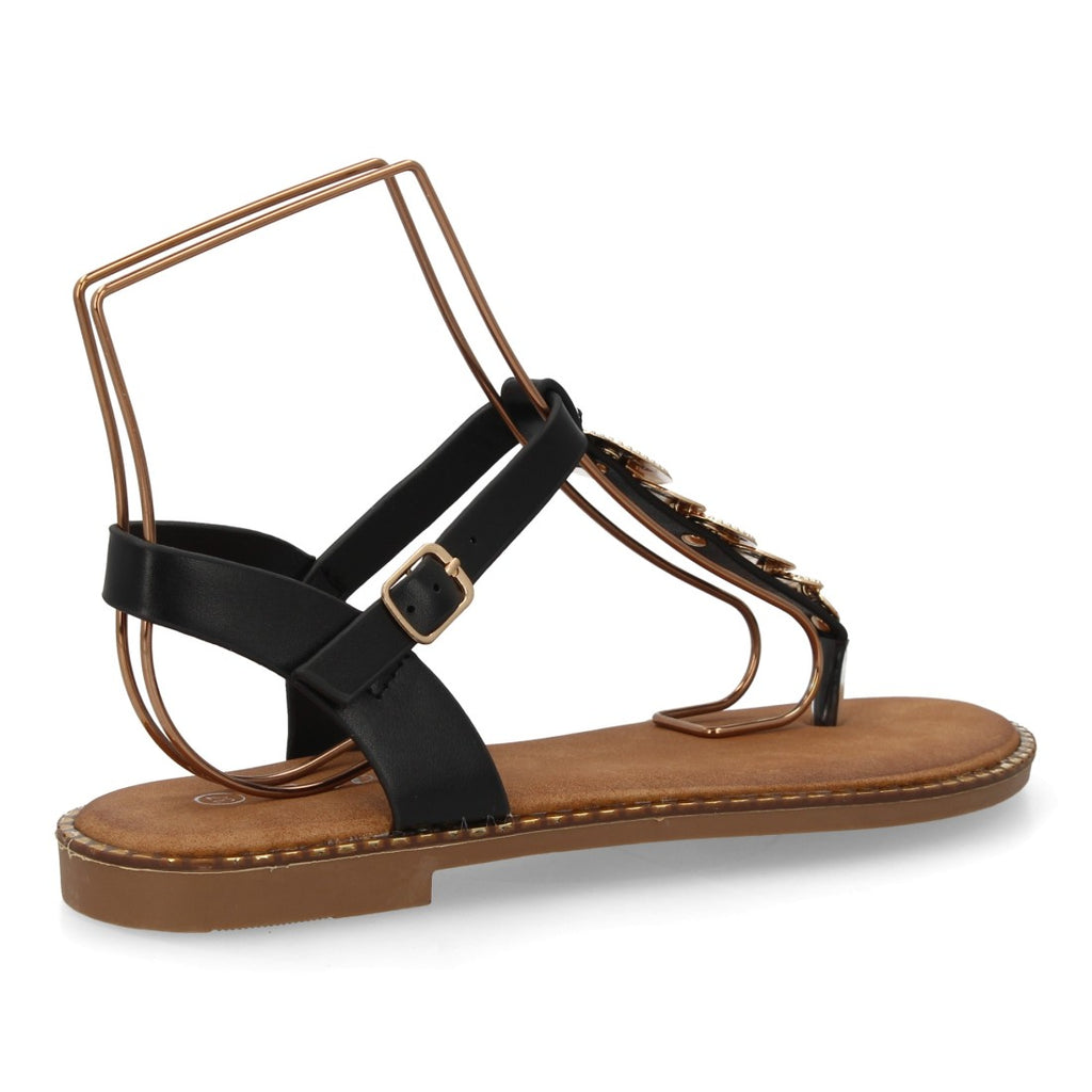 Sandalia con Detalles Metálicos y Planta Acolchada - DD273-Negro