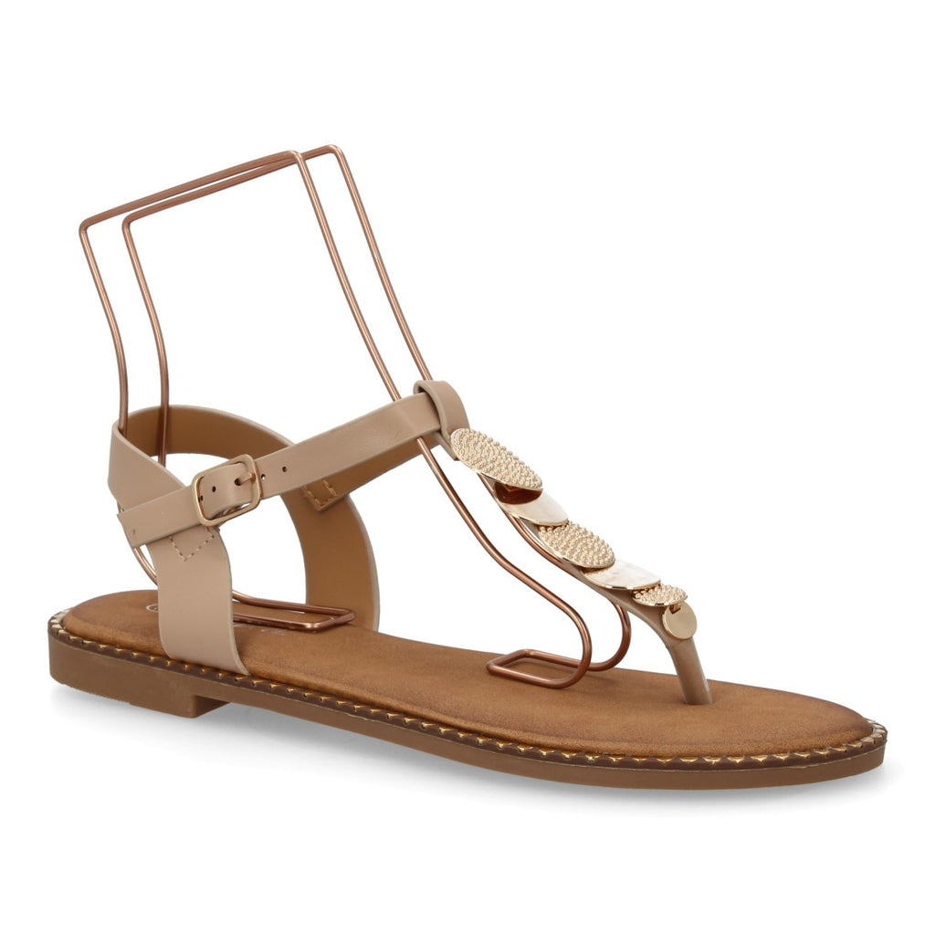 Sandalia con Detalles Metálicos y Planta Acolchada - DD273-Kaki