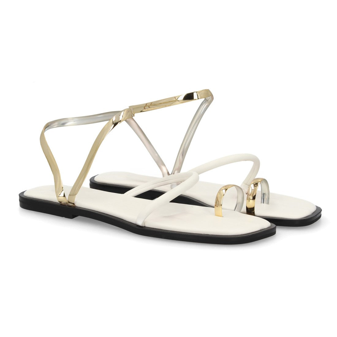 Sandalia plana moderna tiras metálicas - GZ-2A014-Blanco