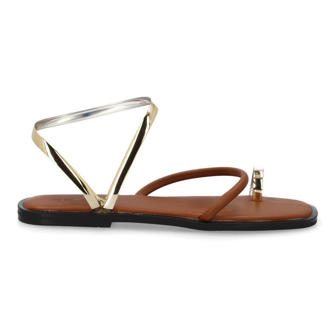 Sandalia plana moderna tiras metálicas -GZ-2A014-Camel