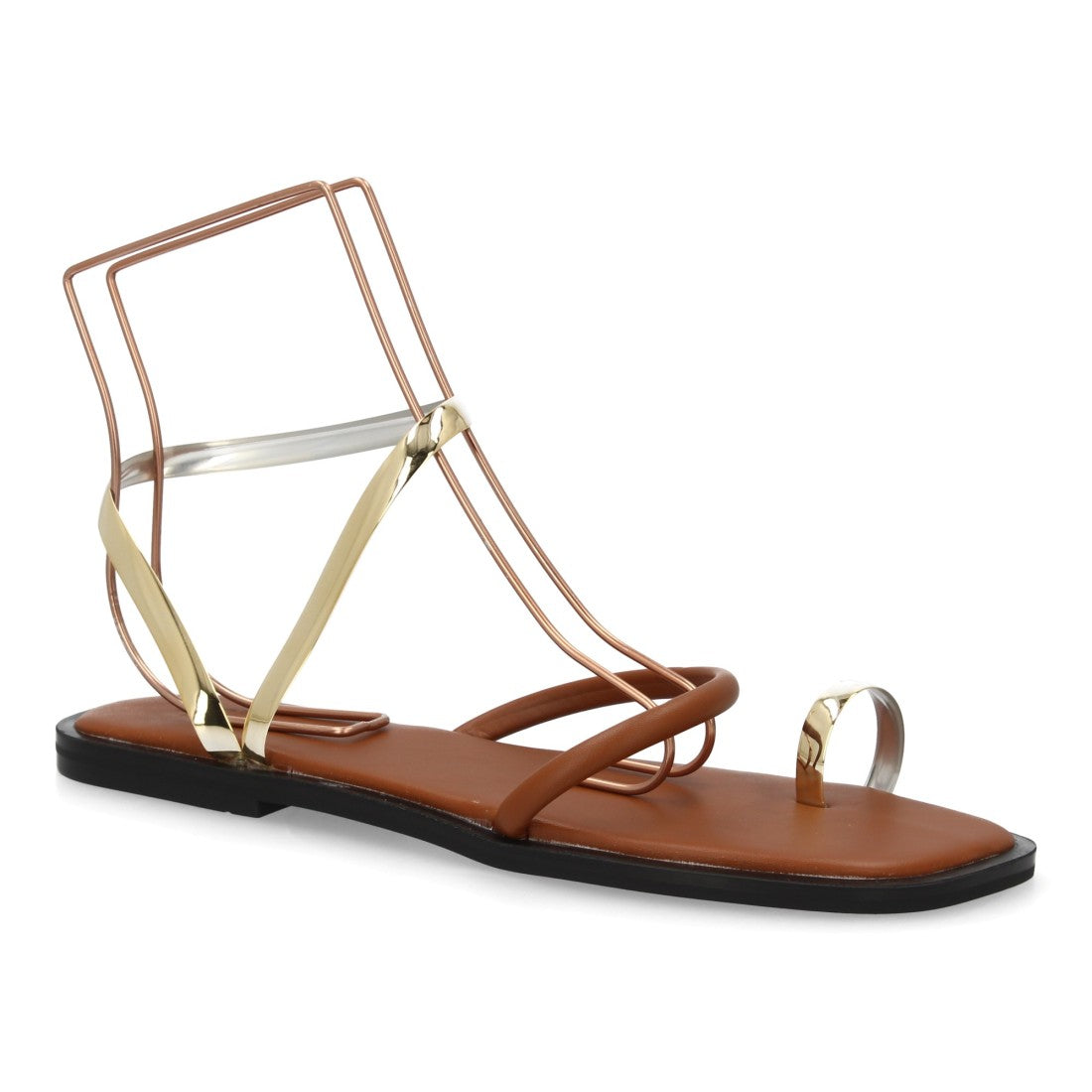 Sandalia plana moderna tiras metálicas -GZ-2A014-Camel