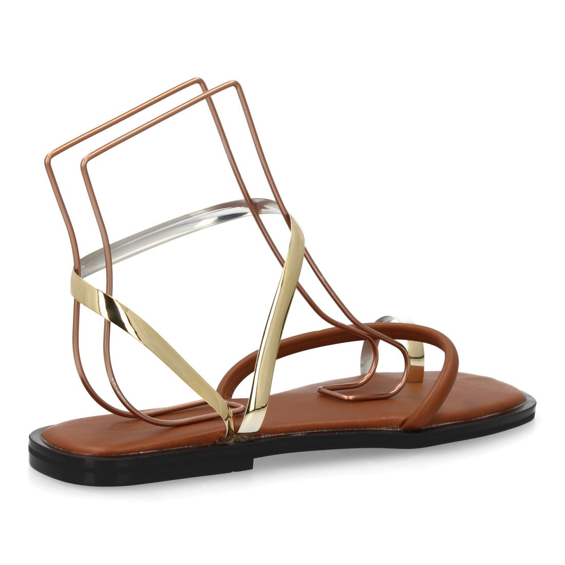 Sandalia plana moderna tiras metálicas -GZ-2A014-Camel