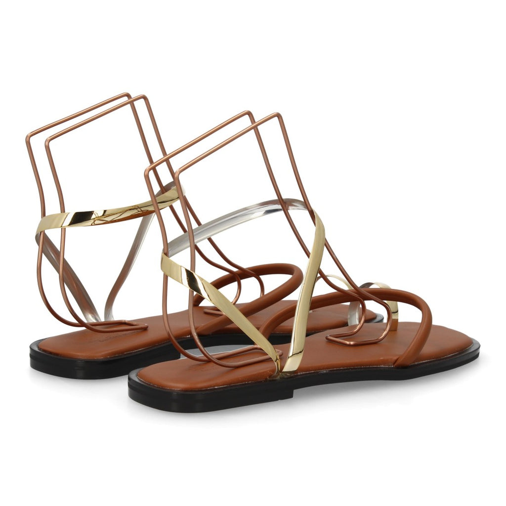 Sandalia plana moderna tiras metálicas -GZ-2A014-Camel
