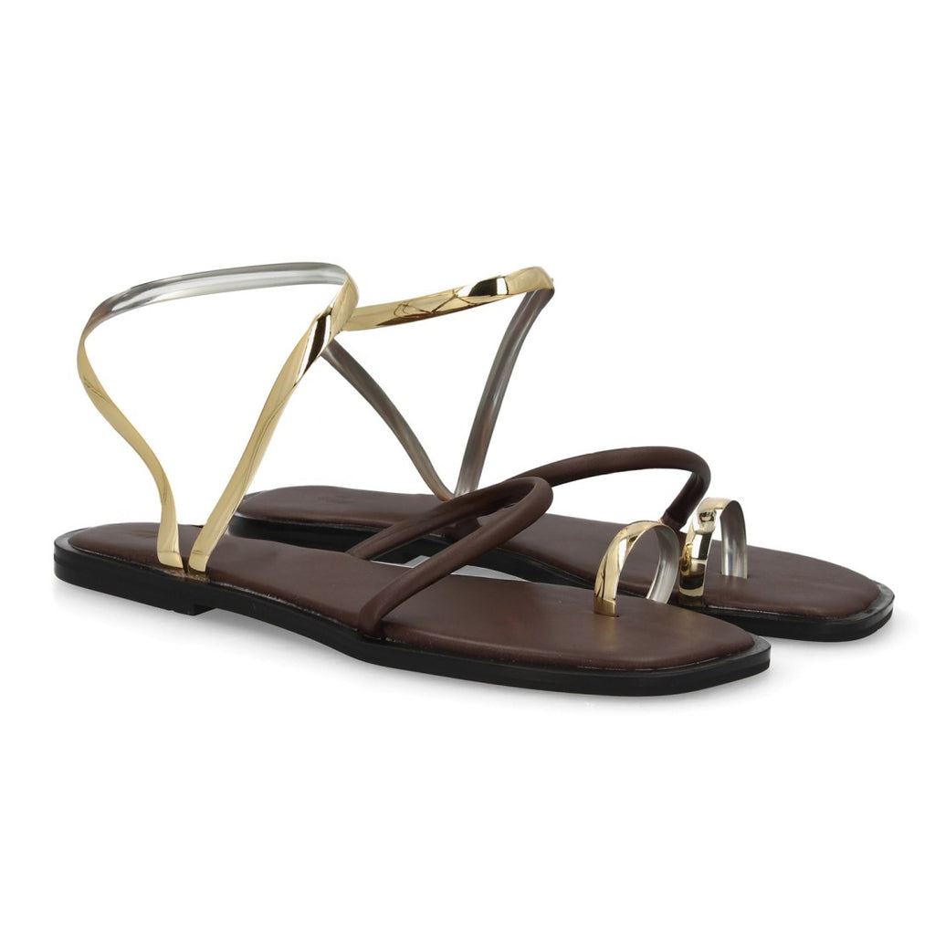 Sandalia plana moderna tiras metálicas - GZ-2A014-Marron