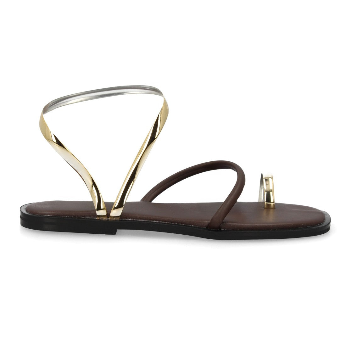 Sandalia plana moderna tiras metálicas - GZ-2A014-Marron