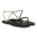 Sandalia plana moderna tiras metálicas - GZ-2A014-Negro