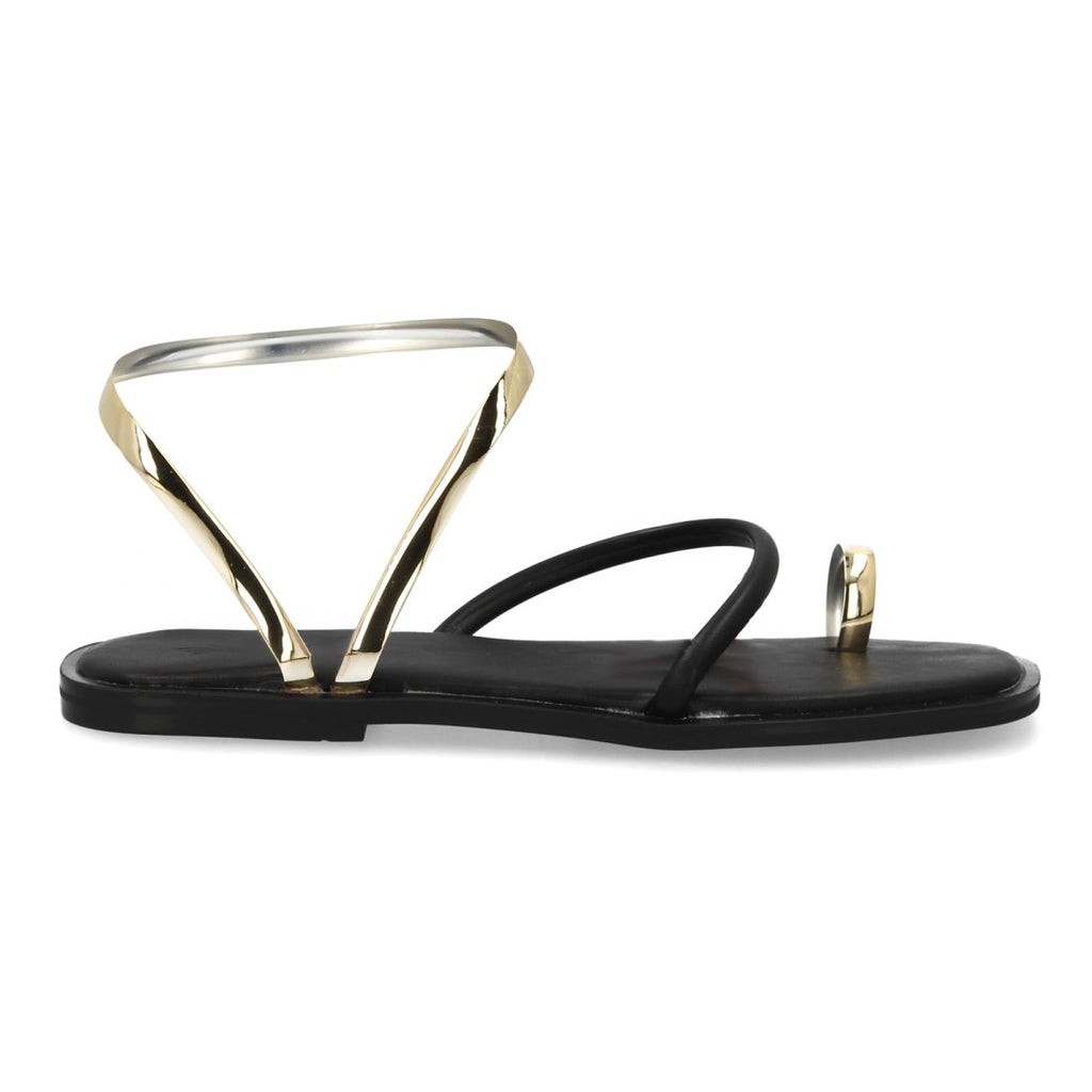 Sandalia plana moderna tiras metálicas - GZ-2A014-Negro