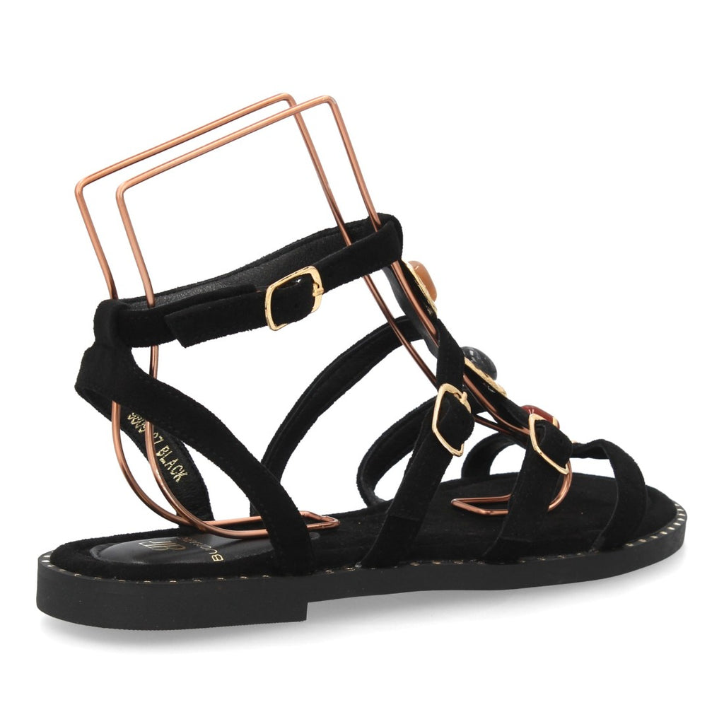 Sandalia romana mujer elegante tiras con pedreria - HA-5710-Negro