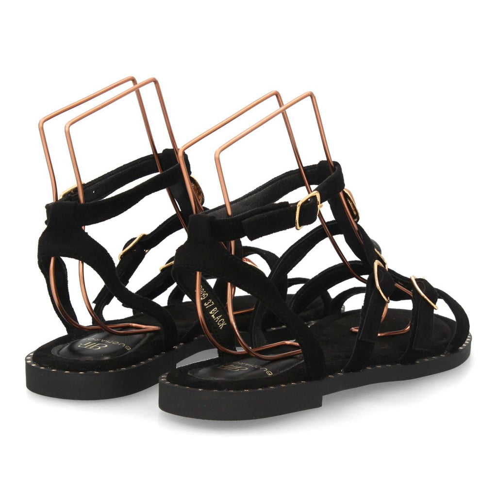 Sandalia romana mujer elegante tiras con pedreria - HA-5710-Negro
