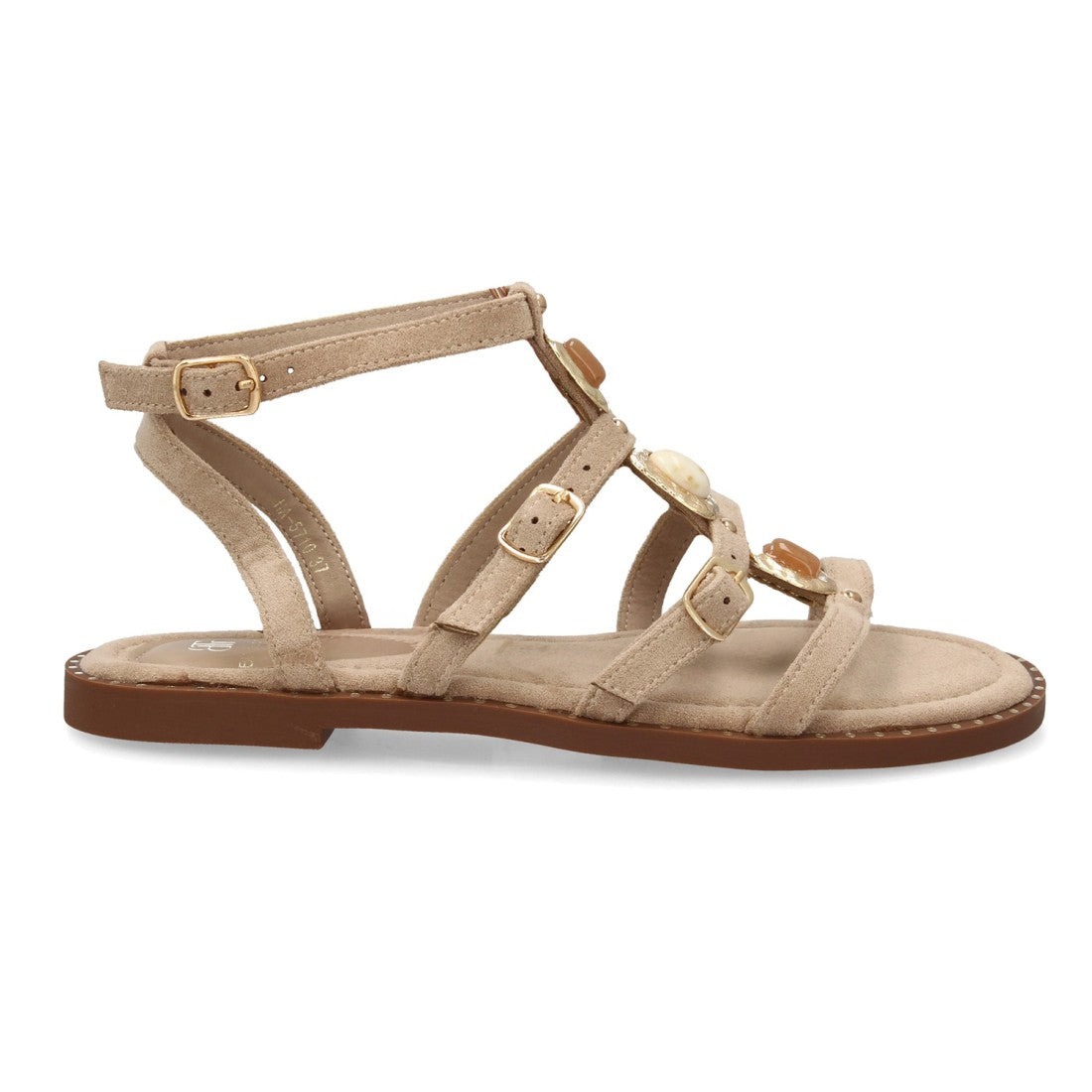 Sandalia romana mujer elegante tiras con pedreria- HA-5710-Kaki