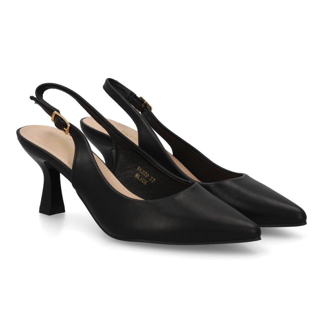 Zapatos de Salón Destalonados de Mujer con Punta Fina y Hebilla -Negro