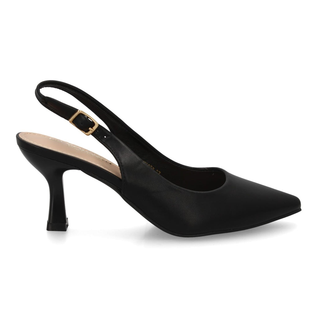 Zapatos de Salón Destalonados de Mujer con Punta Fina y Hebilla -Negro