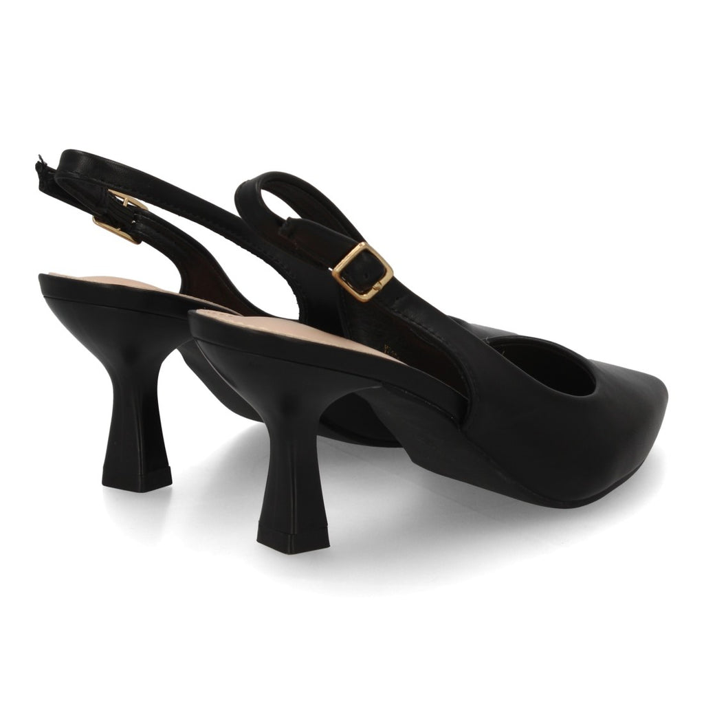 Zapatos de Salón Destalonados de Mujer con Punta Fina y Hebilla -Negro