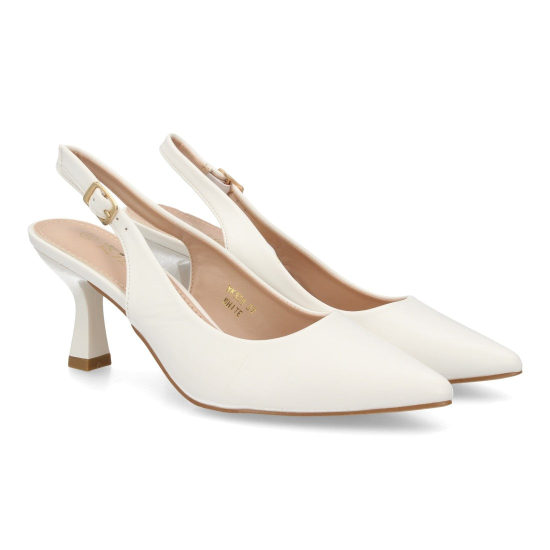 Zapatos de Salón Destalonados de Mujer con Punta Fina y Hebilla -Blanco