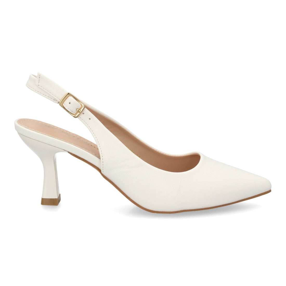 Zapatos de Salón Destalonados de Mujer con Punta Fina y Hebilla -Blanco