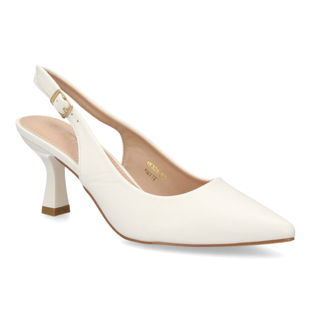 Zapatos de Salón Destalonados de Mujer con Punta Fina y Hebilla -Blanco