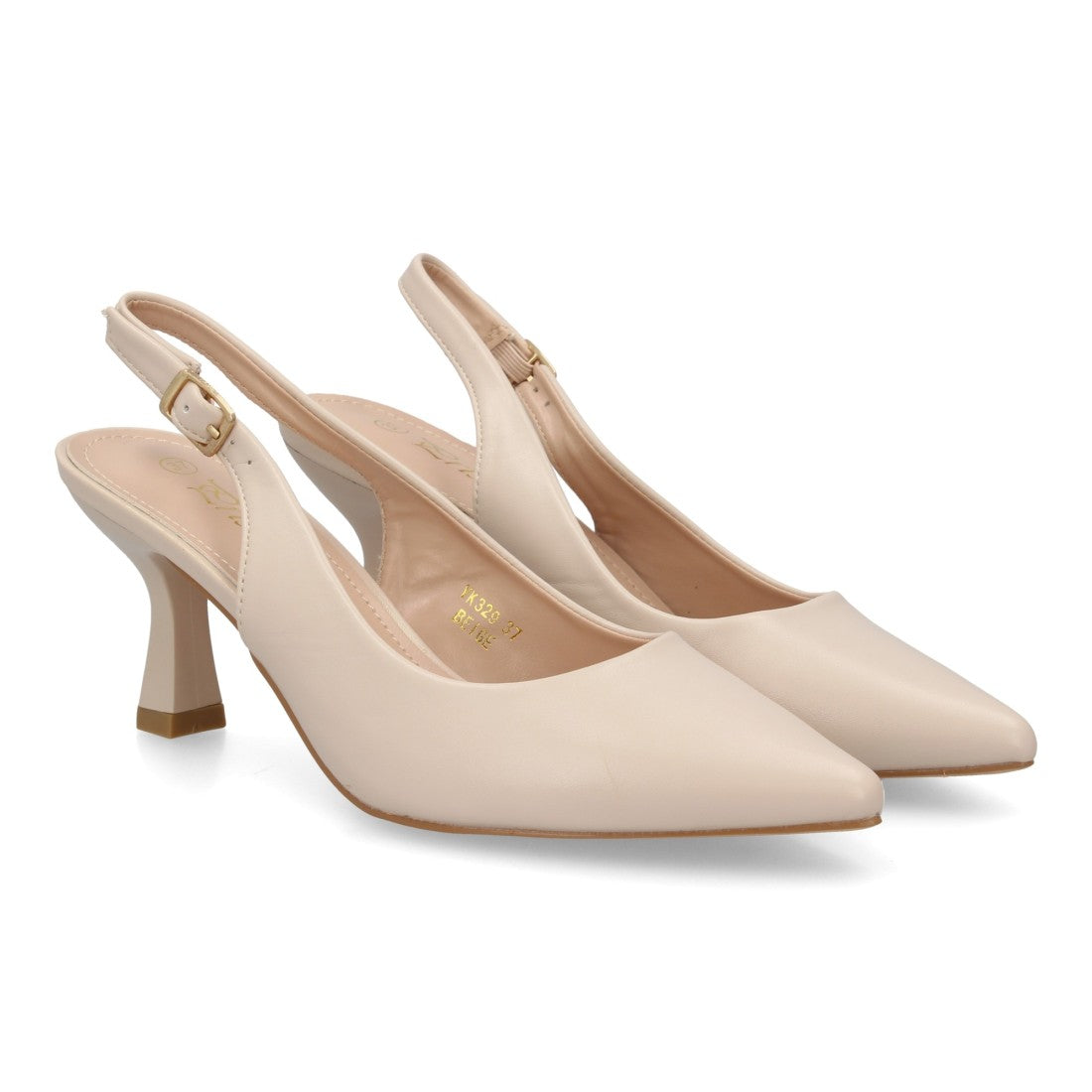 Zapatos de Salón Destalonados de Mujer con Punta Fina y Hebilla -Beige