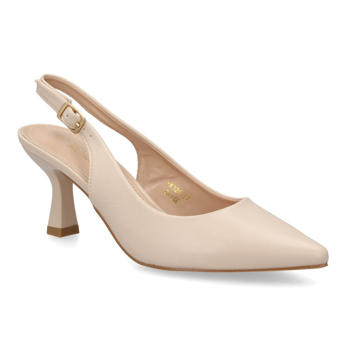 Zapatos de Salón Destalonados de Mujer con Punta Fina y Hebilla -Beige