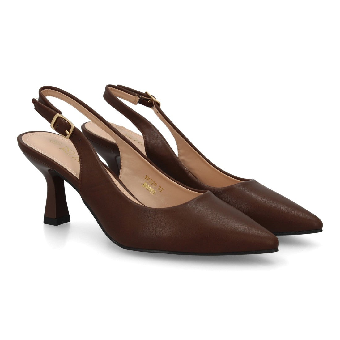 Zapatos de Salón Destalonados de Mujer con Punta Fina y Hebilla -Marron
