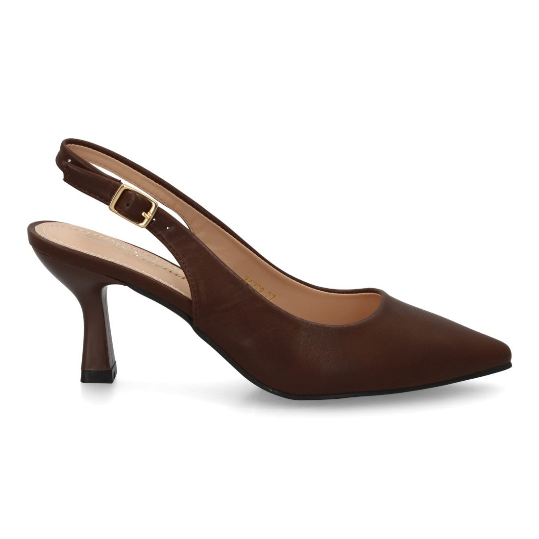 Zapatos de Salón Destalonados de Mujer con Punta Fina y Hebilla -Marron