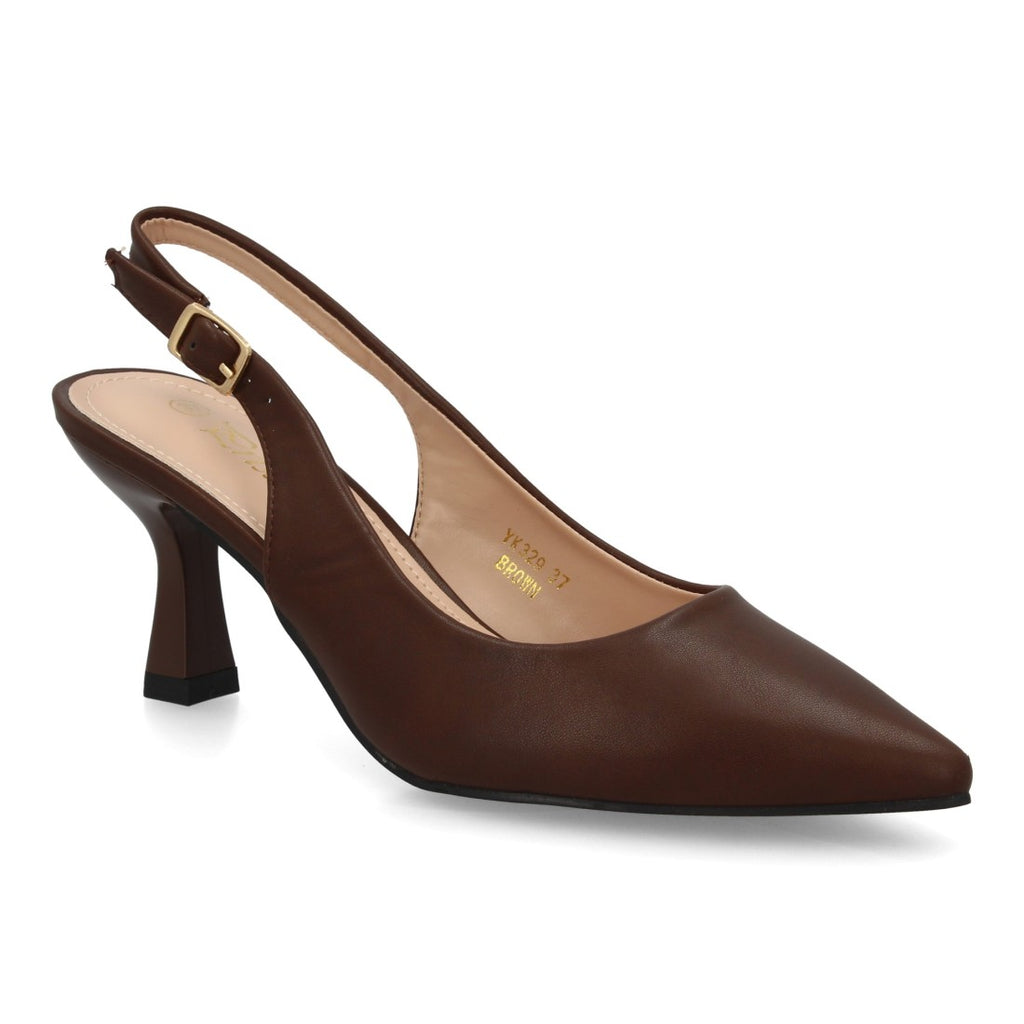 Zapatos de Salón Destalonados de Mujer con Punta Fina y Hebilla -Marron