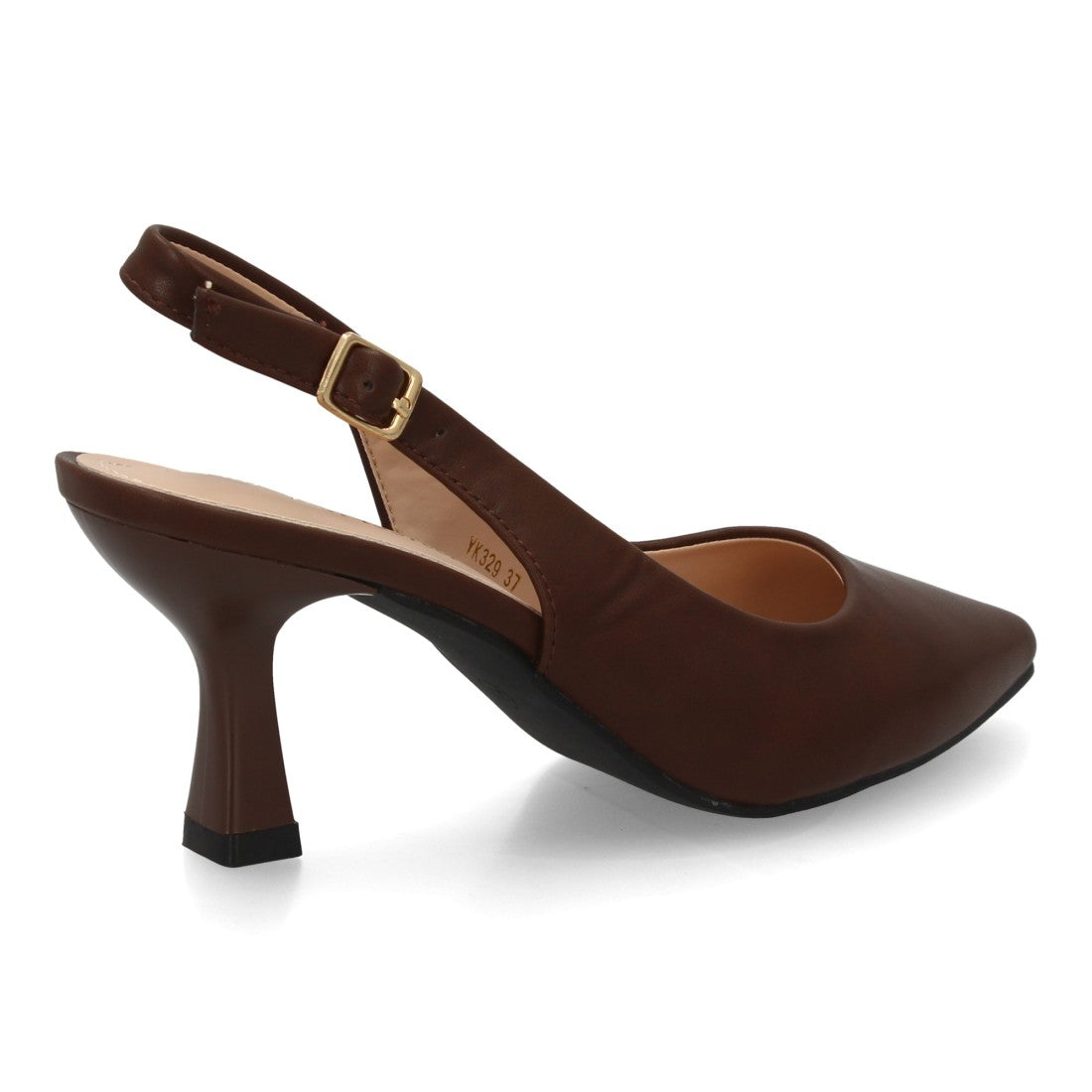 Zapatos de Salón Destalonados de Mujer con Punta Fina y Hebilla -Marron