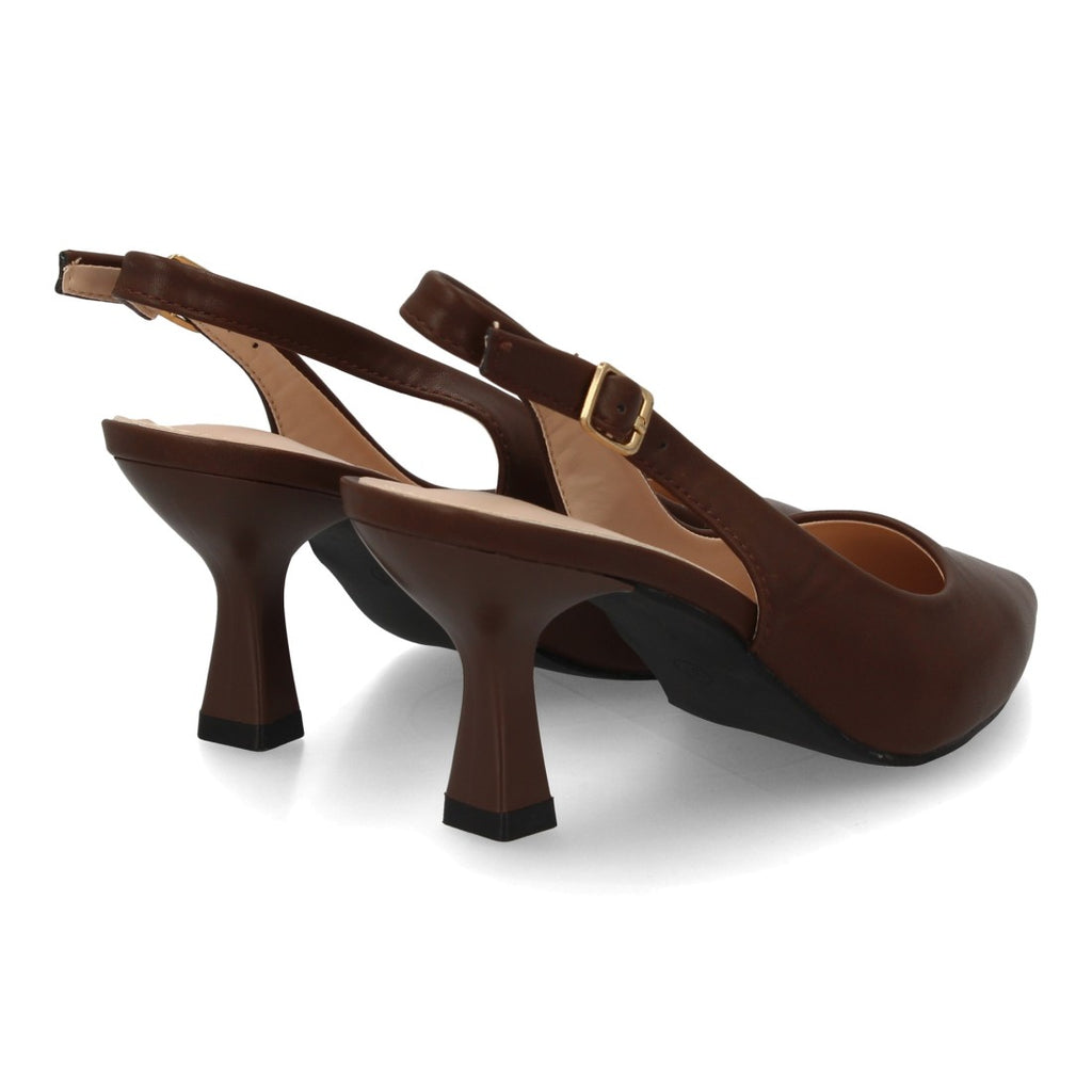 Zapatos de Salón Destalonados de Mujer con Punta Fina y Hebilla -Marron