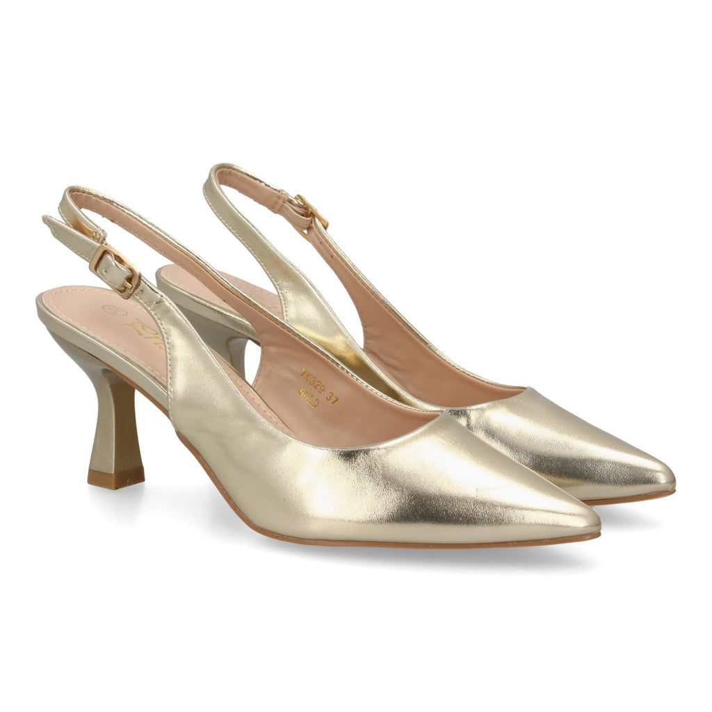 Zapatos de Salón Destalonados de Mujer con Punta Fina y Hebilla -Oro