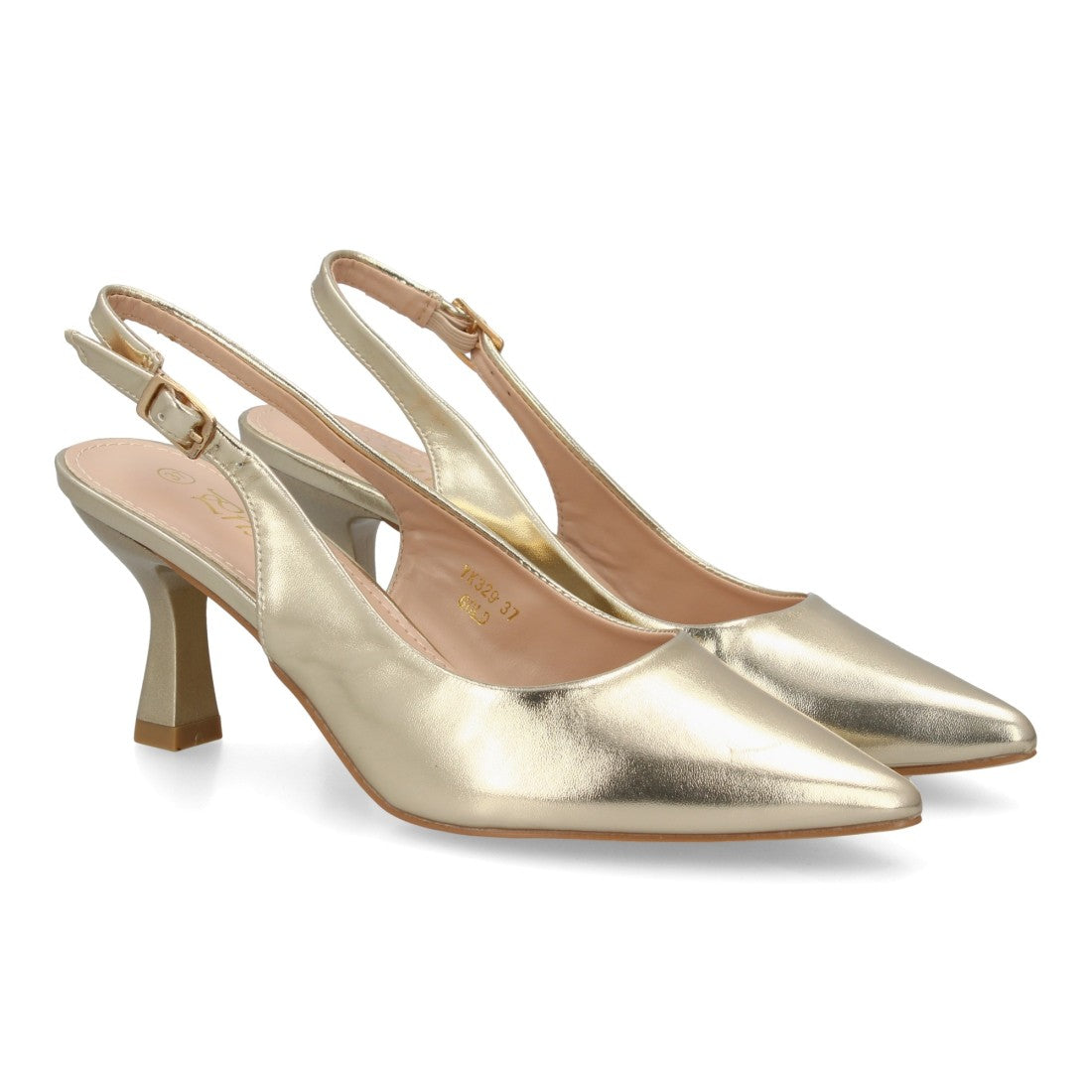 Zapatos de Salón Destalonados de Mujer con Punta Fina y Hebilla -Oro