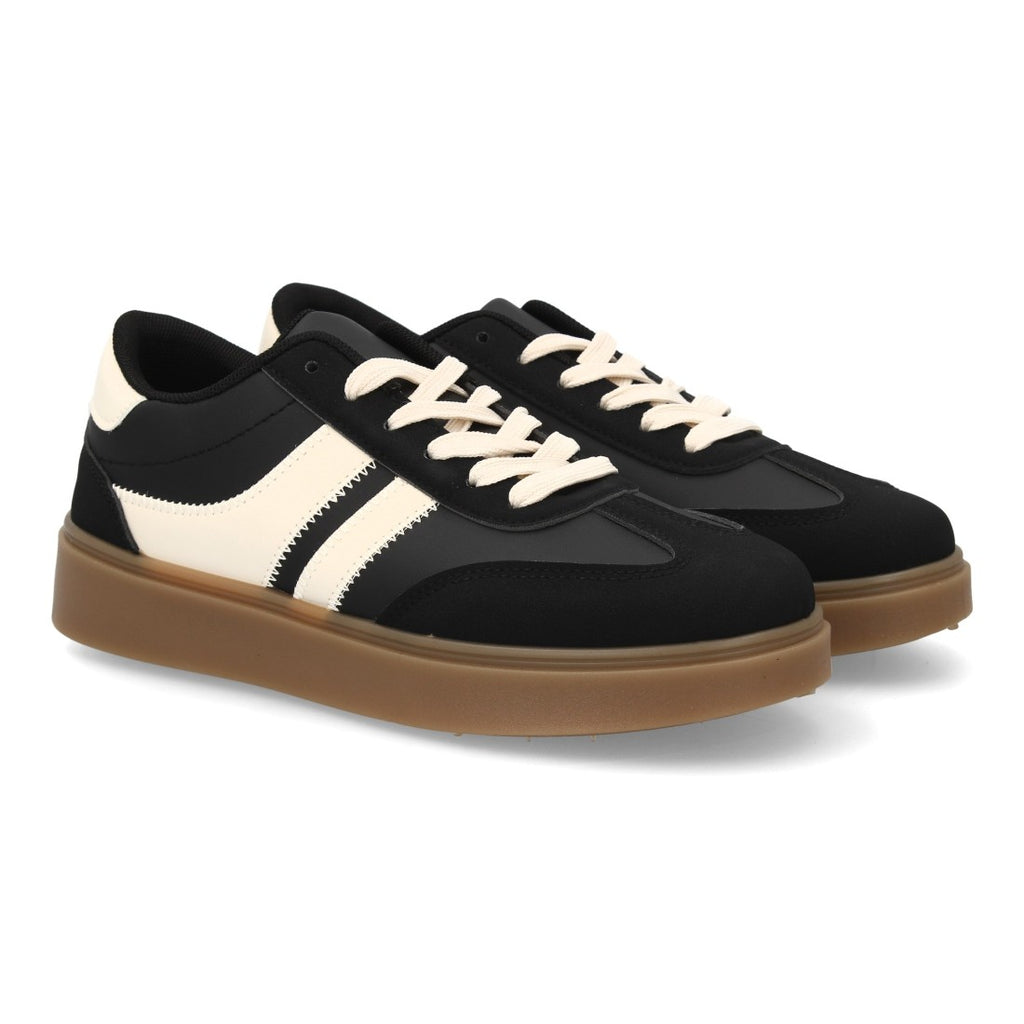 Zapatillas Urbanas de Mujer con Plataforma Ligera y Cordones -Negro