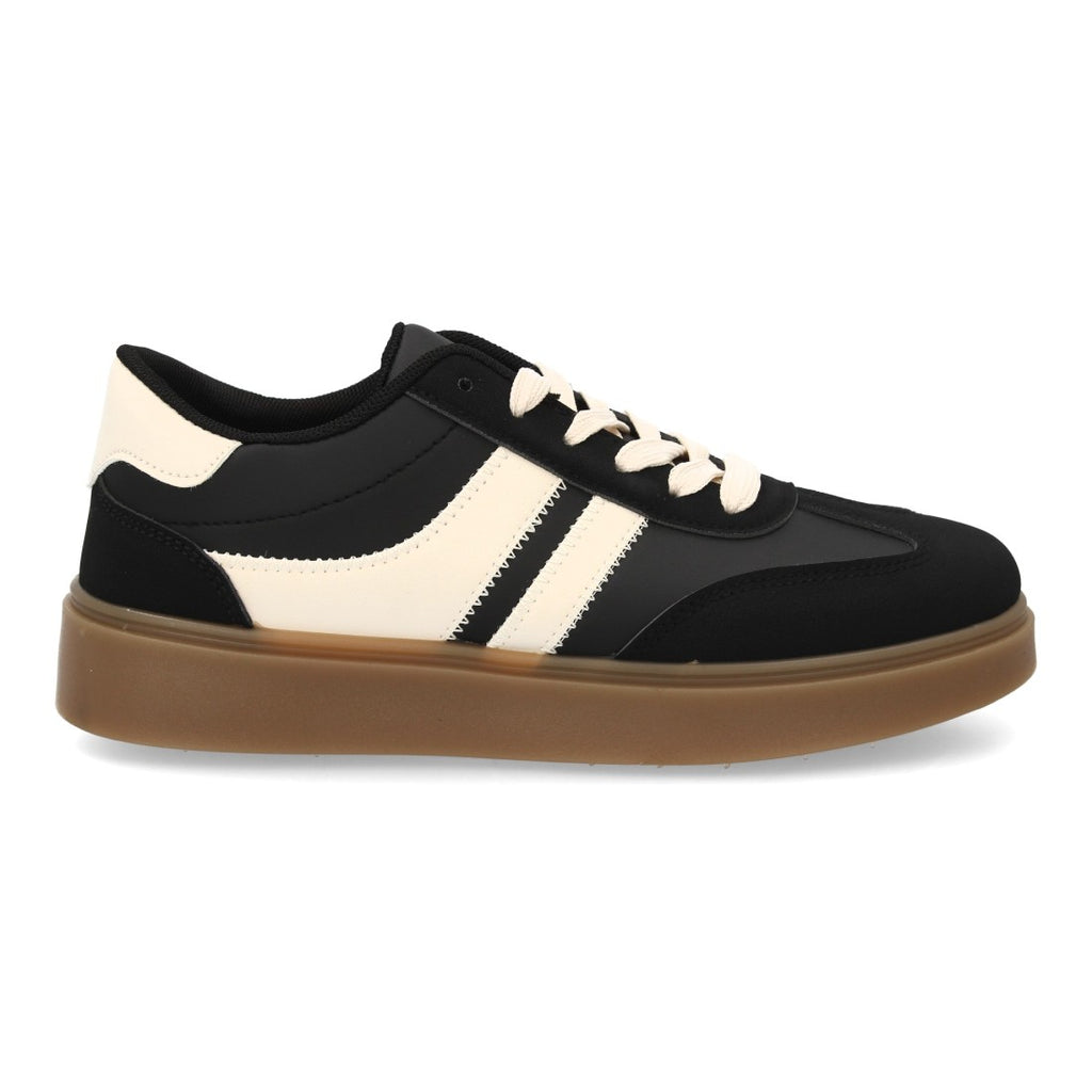 Zapatillas Urbanas de Mujer con Plataforma Ligera y Cordones -Negro
