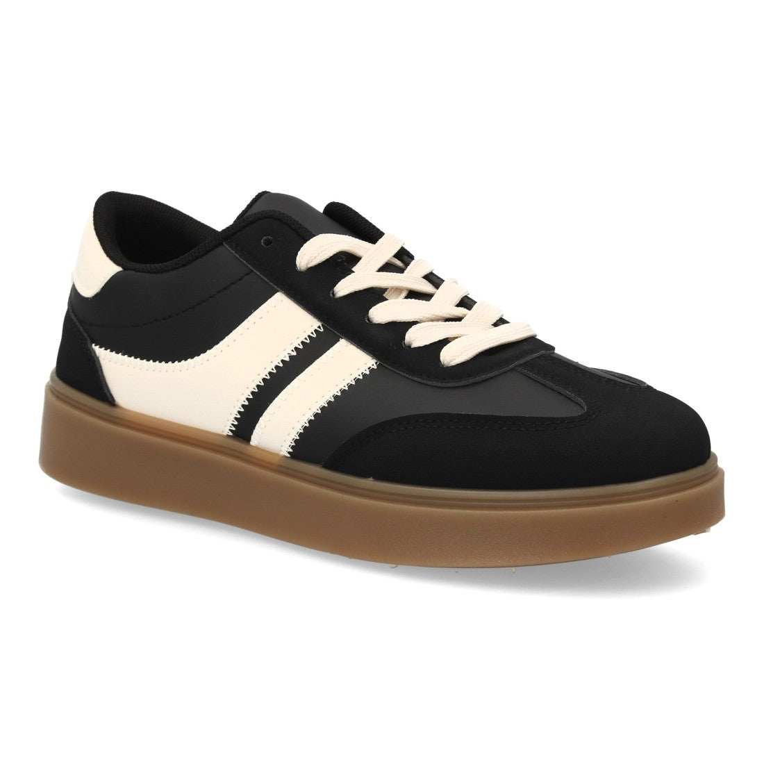 Zapatillas Urbanas de Mujer con Plataforma Ligera y Cordones -Negro