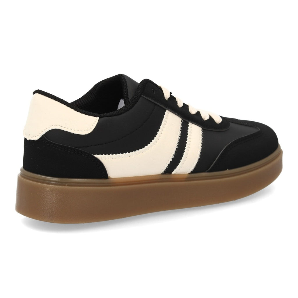 Zapatillas Urbanas de Mujer con Plataforma Ligera y Cordones -Negro
