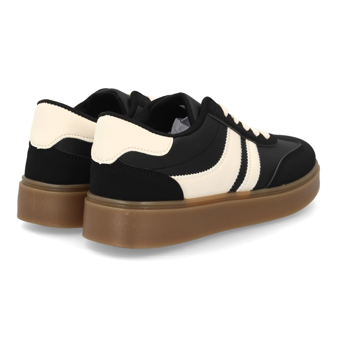 Zapatillas Urbanas de Mujer con Plataforma Ligera y Cordones -Negro