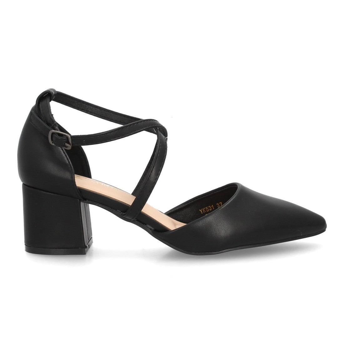 Zapatos de Mujer con Tacón Medio Ancho, Tiras Cruzadas y Hebilla -Negro