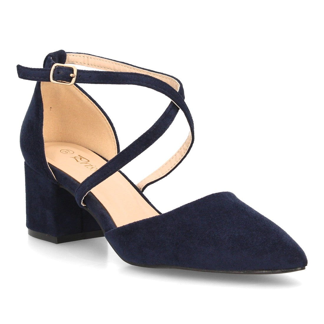 Zapatos de Mujer con Tacón Medio Ancho, Tiras Cruzadas y Hebilla -Azul