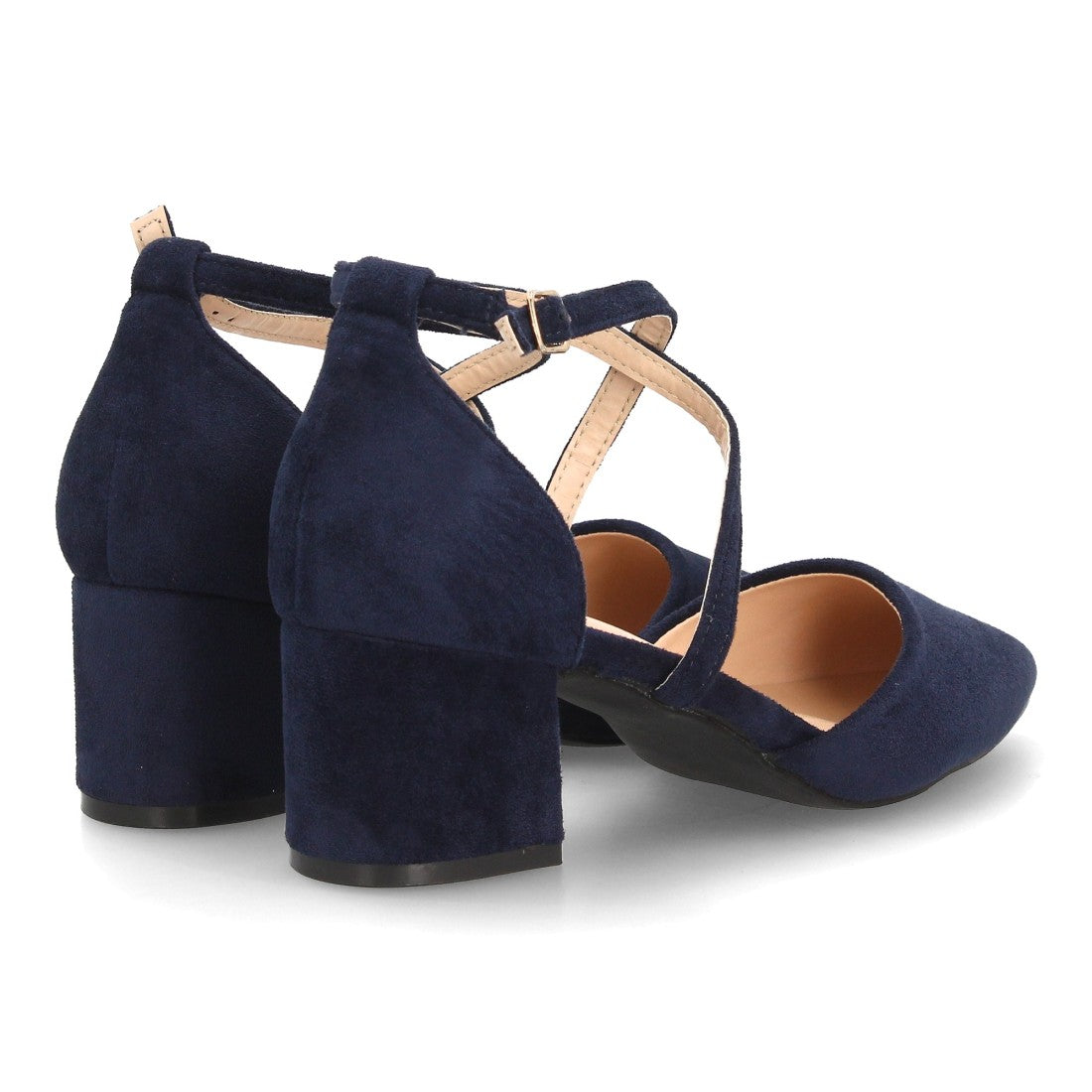 Zapatos de Mujer con Tacón Medio Ancho, Tiras Cruzadas y Hebilla -Azul