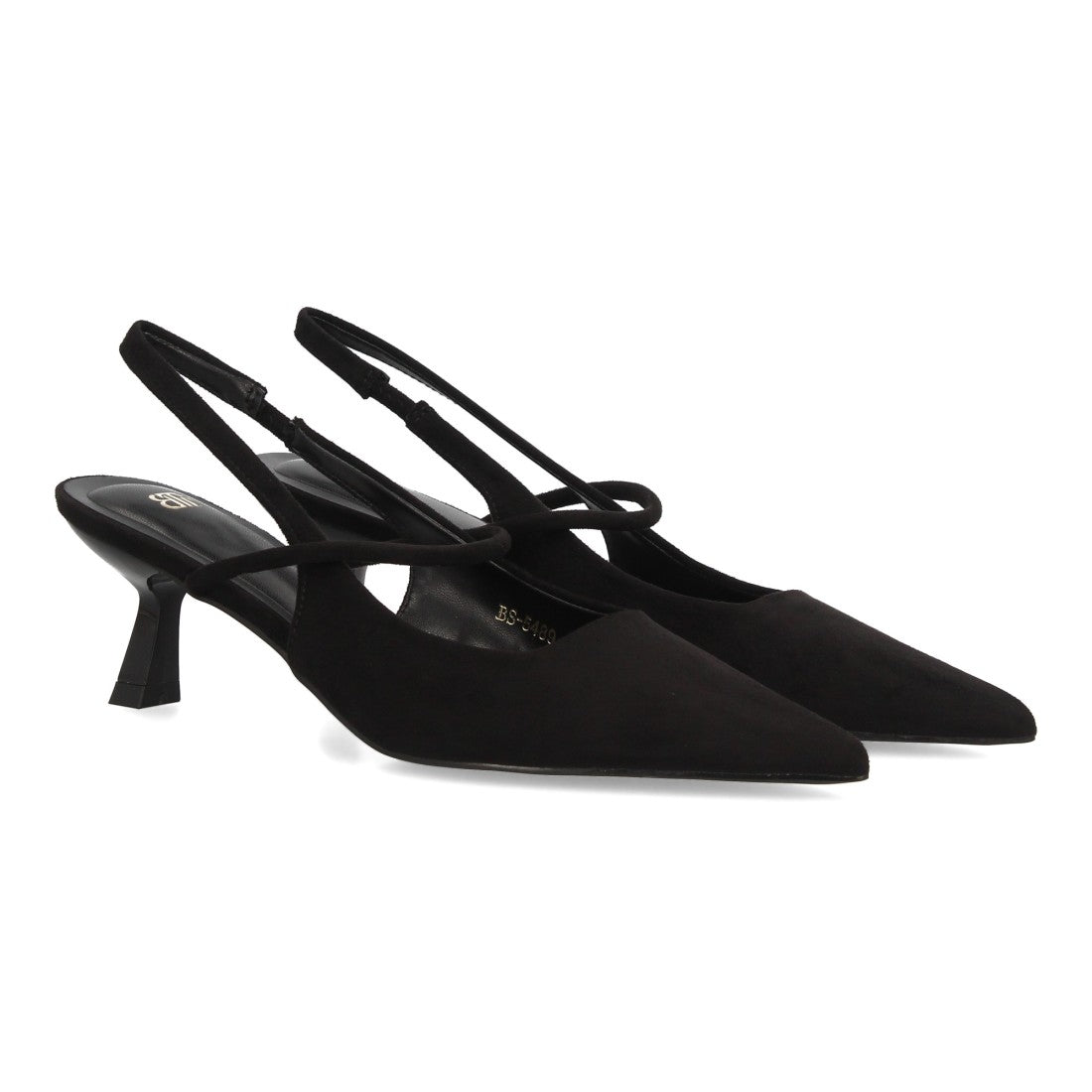 Zapatos de Salón de Mujer con Tacón Bajo, Punta Fina y Tiras Cruzadas -Negro