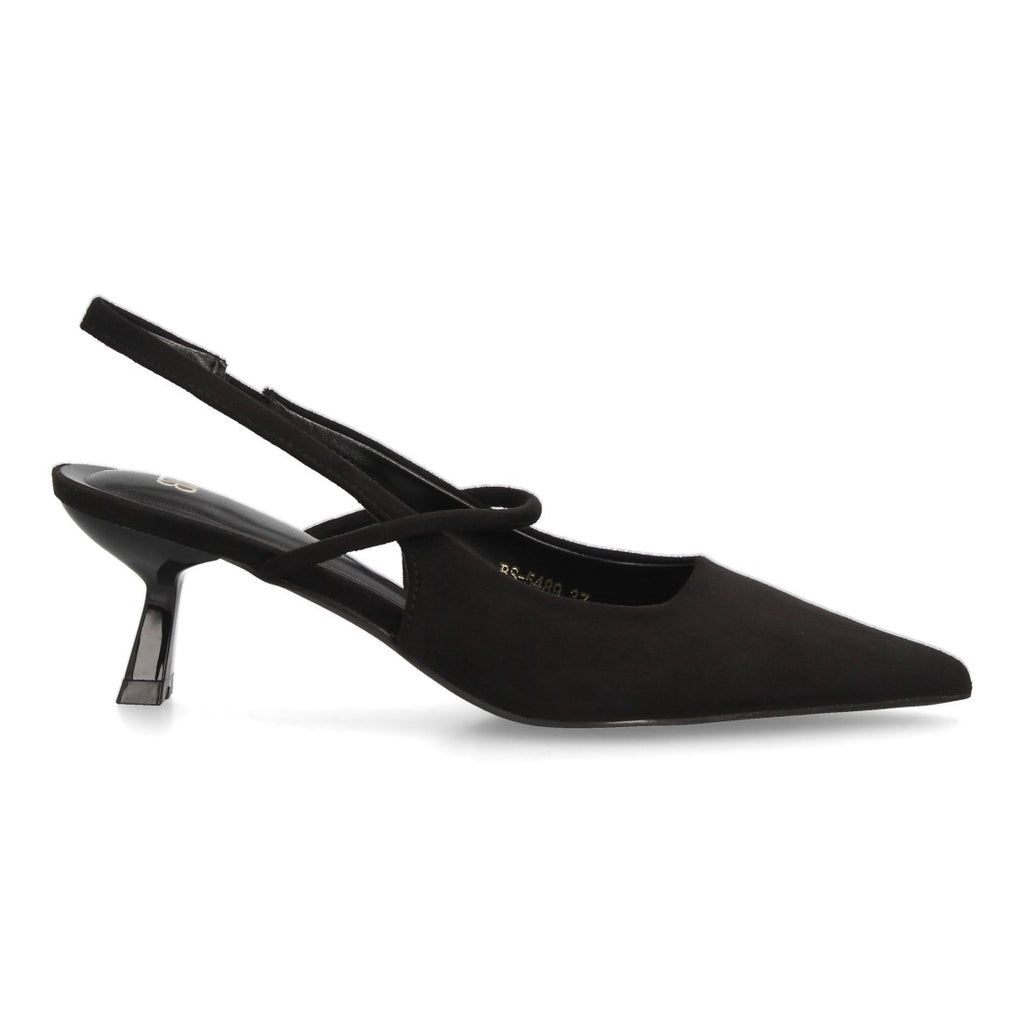 Zapatos de Salón de Mujer con Tacón Bajo, Punta Fina y Tiras Cruzadas -Negro