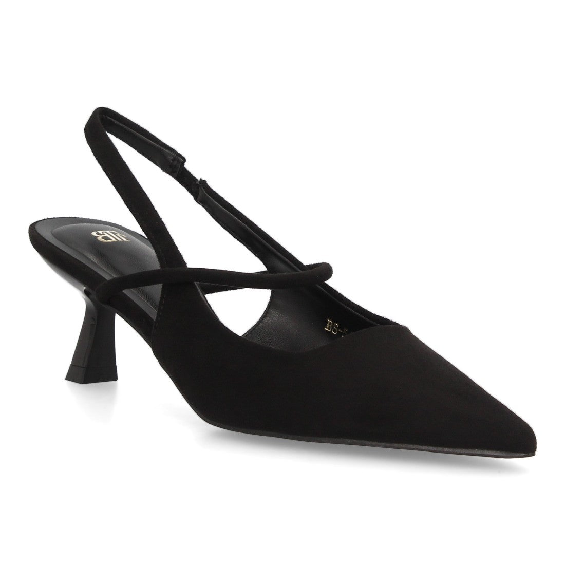 Zapatos de Salón de Mujer con Tacón Bajo, Punta Fina y Tiras Cruzadas -Negro