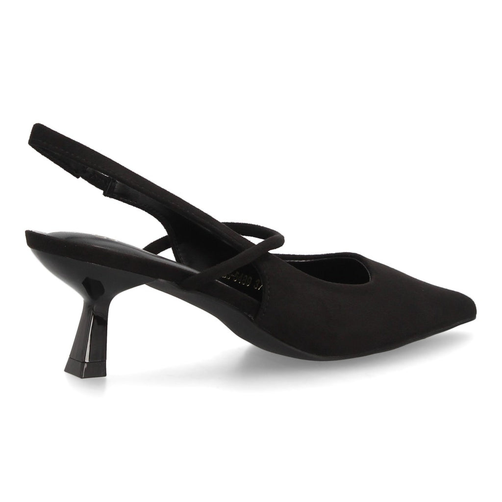 Zapatos de Salón de Mujer con Tacón Bajo, Punta Fina y Tiras Cruzadas -Negro